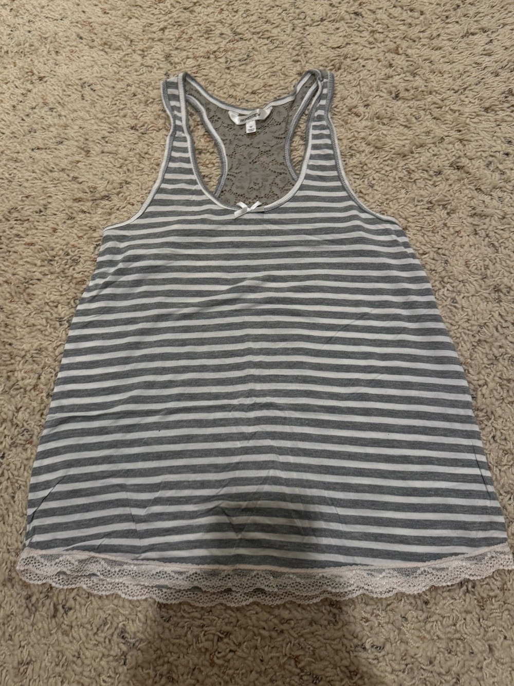 Honeydew Intimates Gray and White Striped Lace Racerback Tank